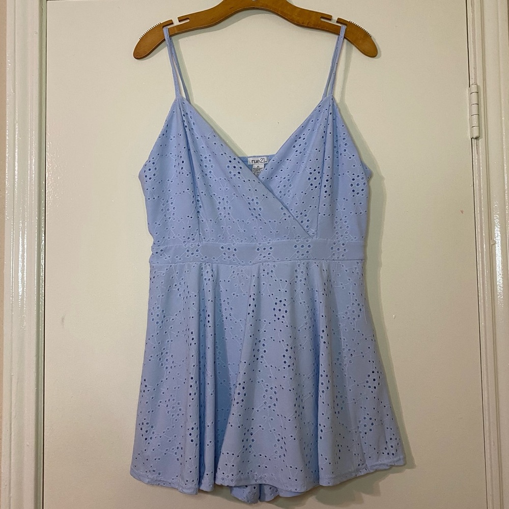 Rue21 Light Blue Eyelet Dress Romper size XL, like new - Picture 2 of 4